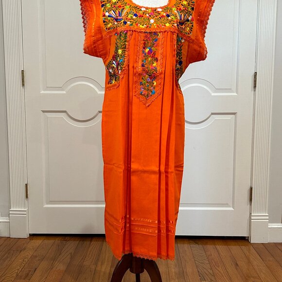 New Handmade. Dresses & Skirts - Mexican orange dress, Oaxaca dress, hand embroidery dress.